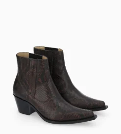 Hot FREE LANCE Paris Bottine western chelsea - Sibelle 50 - Cuir imprimé serpent - Café