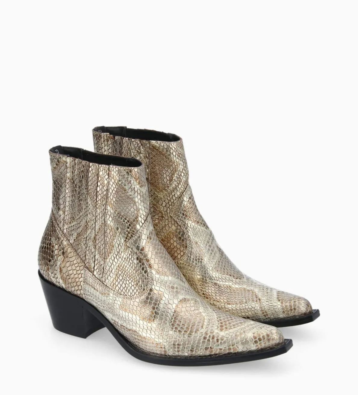 Sale FREE LANCE Paris Bottine western chelsea - Sibelle 50 - Cuir imprimé serpent - Doré