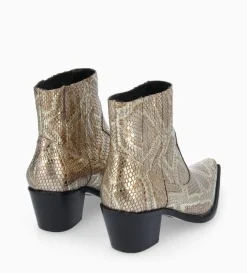 Sale FREE LANCE Paris Bottine western chelsea - Sibelle 50 - Cuir imprimé serpent - Doré