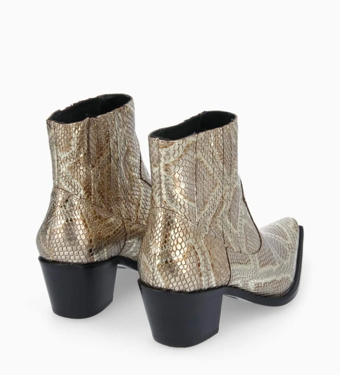 Sale FREE LANCE Paris Bottine western chelsea - Sibelle 50 - Cuir imprimé serpent - Doré