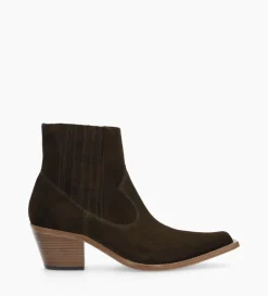 FREE LANCE Paris Bottine western chelsea - Sibelle 50 - Cuir velours - Vert olive Vertolive