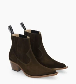 FREE LANCE Paris Bottine western chelsea - Sibelle 50 - Cuir velours - Vert olive Vertolive