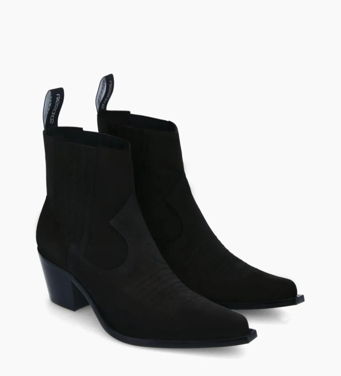 FREE LANCE Paris Bottine western chelsea brodée à talon - Simone 50 - Cuir velours - Noir