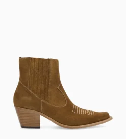 Best FREE LANCE Paris Bottine western chelsea brodée à talon - Simone 50 - Cuir velours - Sienna