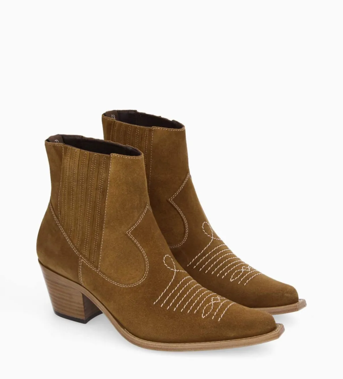 Best FREE LANCE Paris Bottine western chelsea brodée à talon - Simone 50 - Cuir velours - Sienna