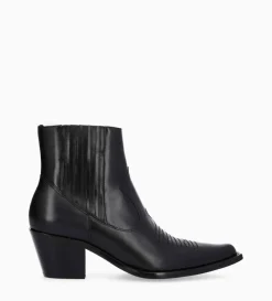 Hot FREE LANCE Paris Bottine western chelsea brodée à talon - Simone 50 - Cuir de veau lisse brillant - Noir