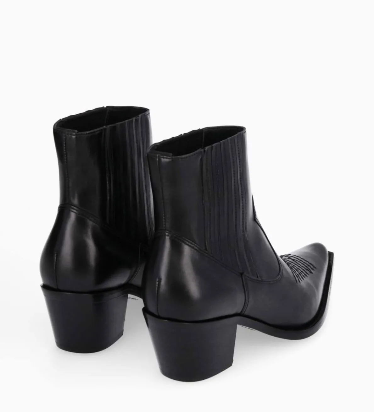 Hot FREE LANCE Paris Bottine western chelsea brodée à talon - Simone 50 - Cuir de veau lisse brillant - Noir