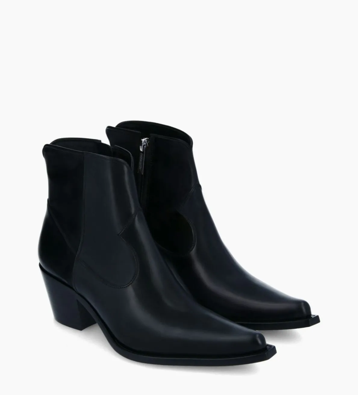 New FREE LANCE Paris Bottine western zippée à talon - Sadie 50 - Cuir de veau lisse brillant - Noir