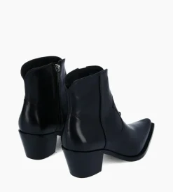 New FREE LANCE Paris Bottine western zippée à talon - Sadie 50 - Cuir de veau lisse brillant - Noir