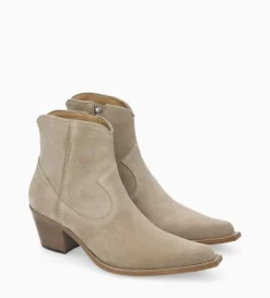 FREE LANCE Paris Bottine western zippée à talon - Sadie 50 - Cuir velours - Grège