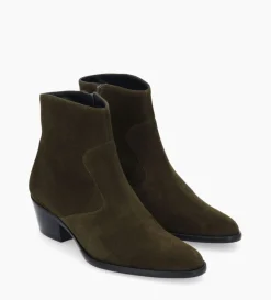 Sale FREE LANCE Paris Bottine western zippée à talon - Jane 5 - Cuir velours - Kaki