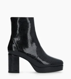 New FREE LANCE Paris Bottine zippée - Carlotta - Cuir verni imprimé serpent - Noir