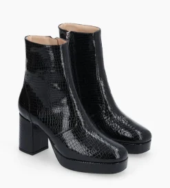 New FREE LANCE Paris Bottine zippée - Carlotta - Cuir verni imprimé serpent - Noir