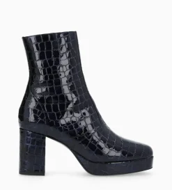 Hot FREE LANCE Paris Bottine zippée à talon - Carlotta 70 - Cuir imprimé crocodile verni - Bleu nuit Bleunuit