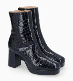 Hot FREE LANCE Paris Bottine zippée à talon - Carlotta 70 - Cuir imprimé crocodile verni - Bleu nuit Bleunuit