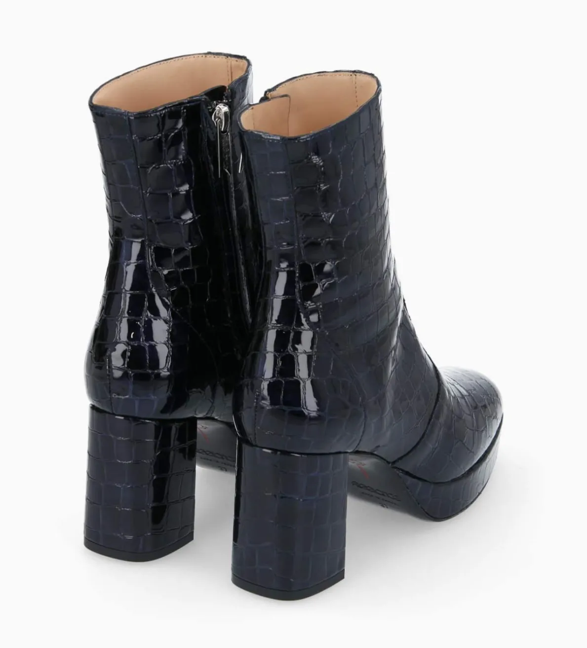 Hot FREE LANCE Paris Bottine zippée à talon - Carlotta 70 - Cuir imprimé crocodile verni - Bleu nuit Bleunuit