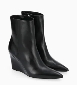 FREE LANCE Paris Bottine zippée à talon compensé - Florence 70 - Cuir de veau lisse brillant - Noir