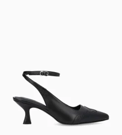 Clearance FREE LANCE Paris Escarpin à bride arrière - Suzy 60 - Cuir lisse/Cuir imprimé lézard - Noir