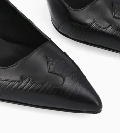 Clearance FREE LANCE Paris Escarpin à bride arrière - Suzy 60 - Cuir lisse/Cuir imprimé lézard - Noir