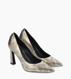 Clearance FREE LANCE Paris Escarpin à talon à bout pointu - Iris 85 - Cuir imprimé serpent - Doré