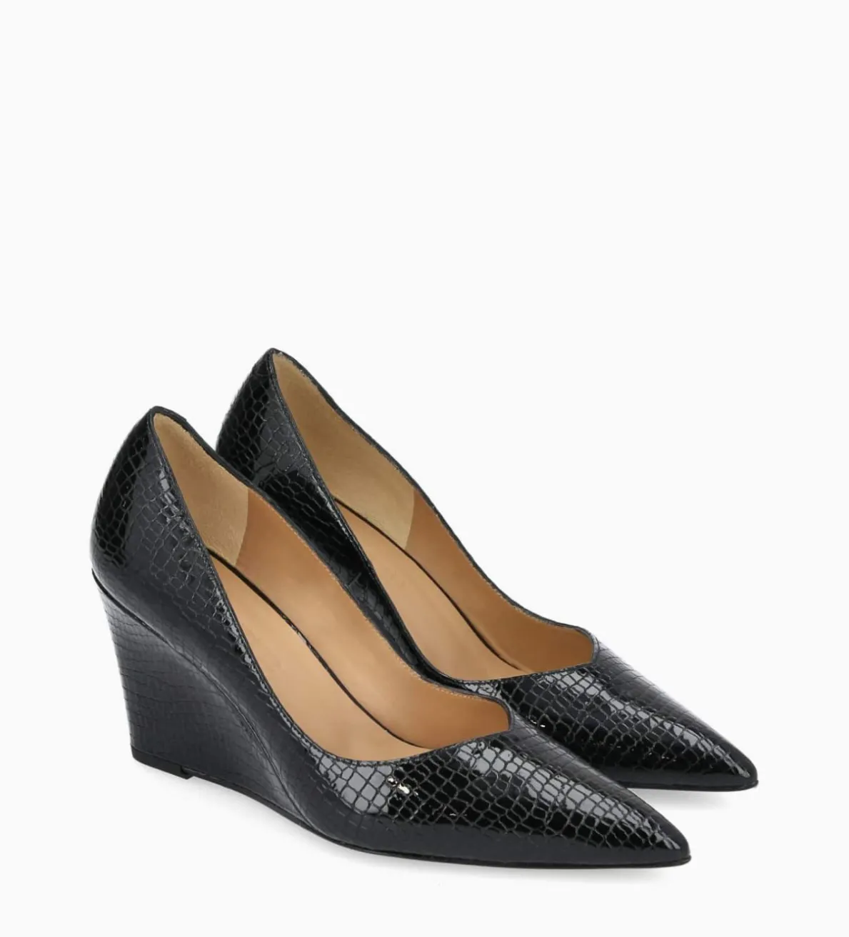 Clearance FREE LANCE Paris Escarpin à talon compensé à bout pointu - Francesca 70 - Cuir imprimé serpent verni - Noir