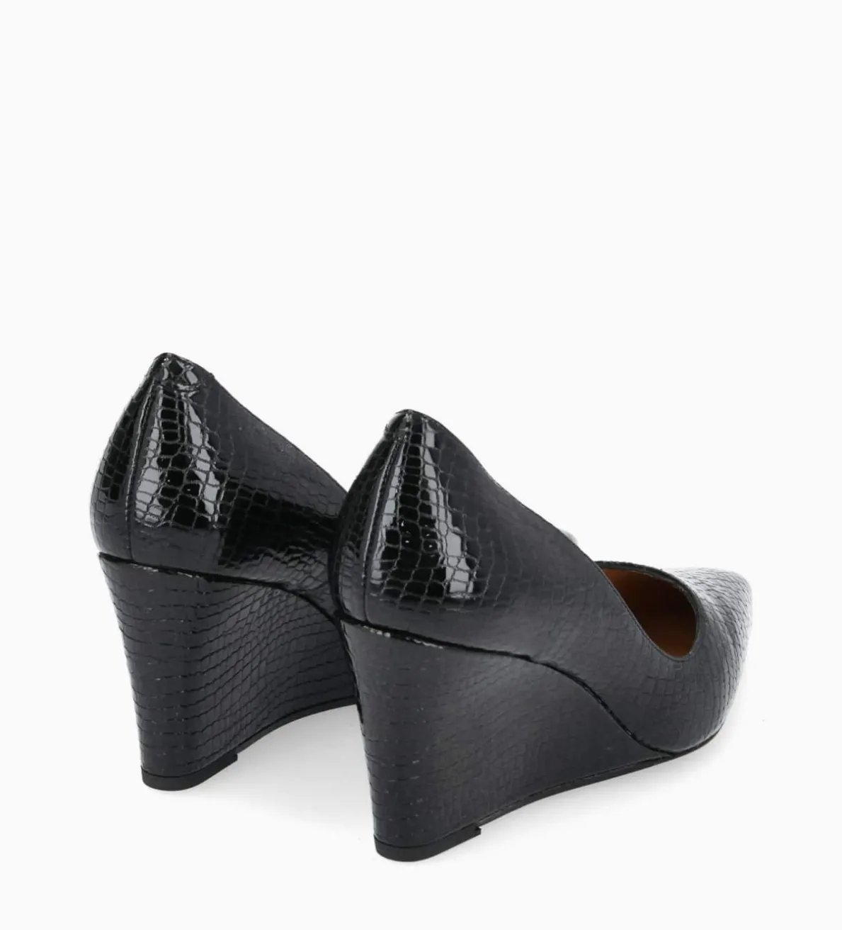 Clearance FREE LANCE Paris Escarpin à talon compensé à bout pointu - Francesca 70 - Cuir imprimé serpent verni - Noir
