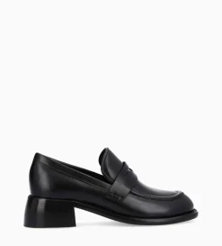 Best FREE LANCE Paris Mocassin à talon à bout carré - Anaïs 50 - Cuir de veau lisse brillant- Noir