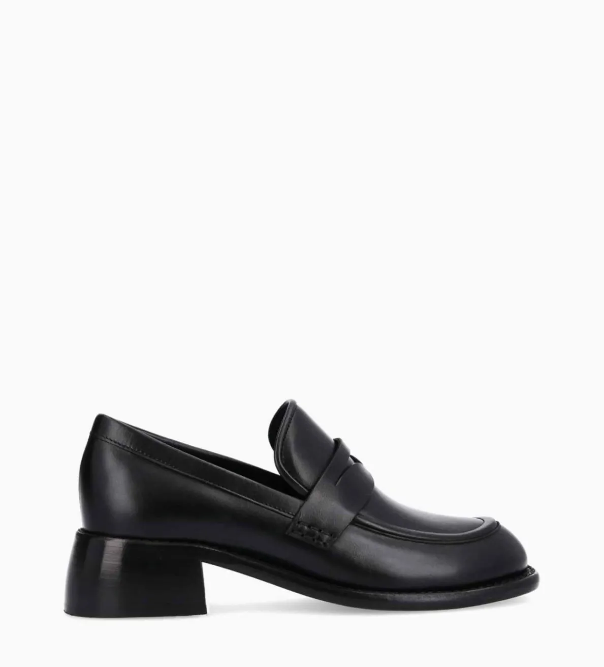 Best FREE LANCE Paris Mocassin à talon à bout carré - Anaïs 50 - Cuir de veau lisse brillant- Noir