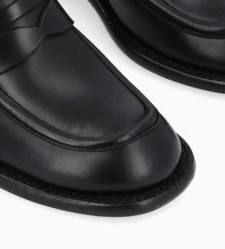 Best FREE LANCE Paris Mocassin à talon à bout carré - Anaïs 50 - Cuir de veau lisse brillant- Noir