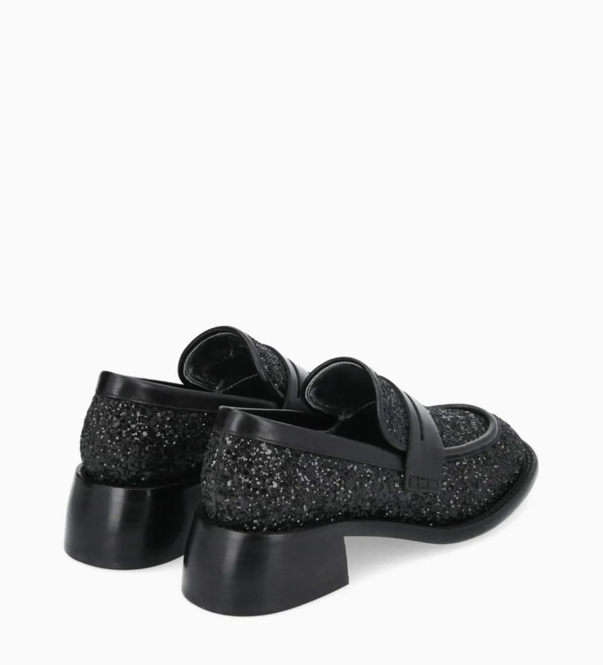Best FREE LANCE Paris Mocassin à talon à bout carré - Anaïs 50 - Toile pailletée/Cuir de veau - Onyx/Noir