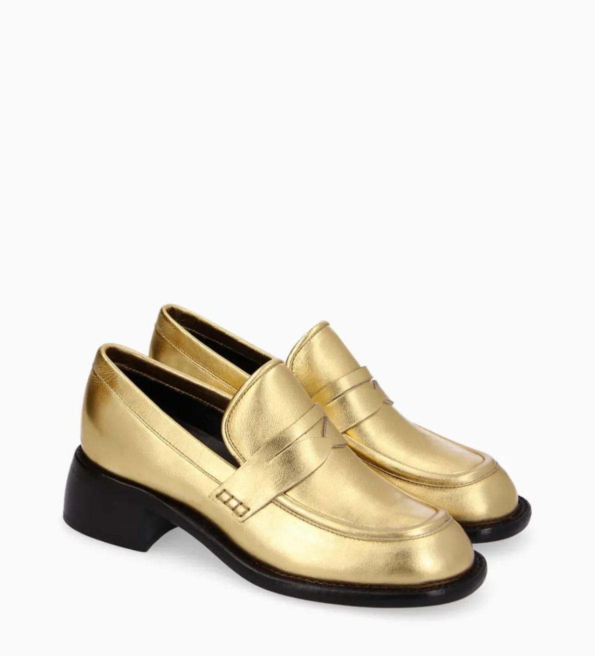 Online FREE LANCE Paris Mocassin à talon à bout carré - Anaïs 50 - Cuir métallisé - Or