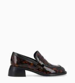 New FREE LANCE Paris Mocassin à talon à bout carré - Anaïs 50 - Cuir vernis - Turtle