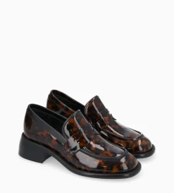 New FREE LANCE Paris Mocassin à talon à bout carré - Anaïs 50 - Cuir vernis - Turtle
