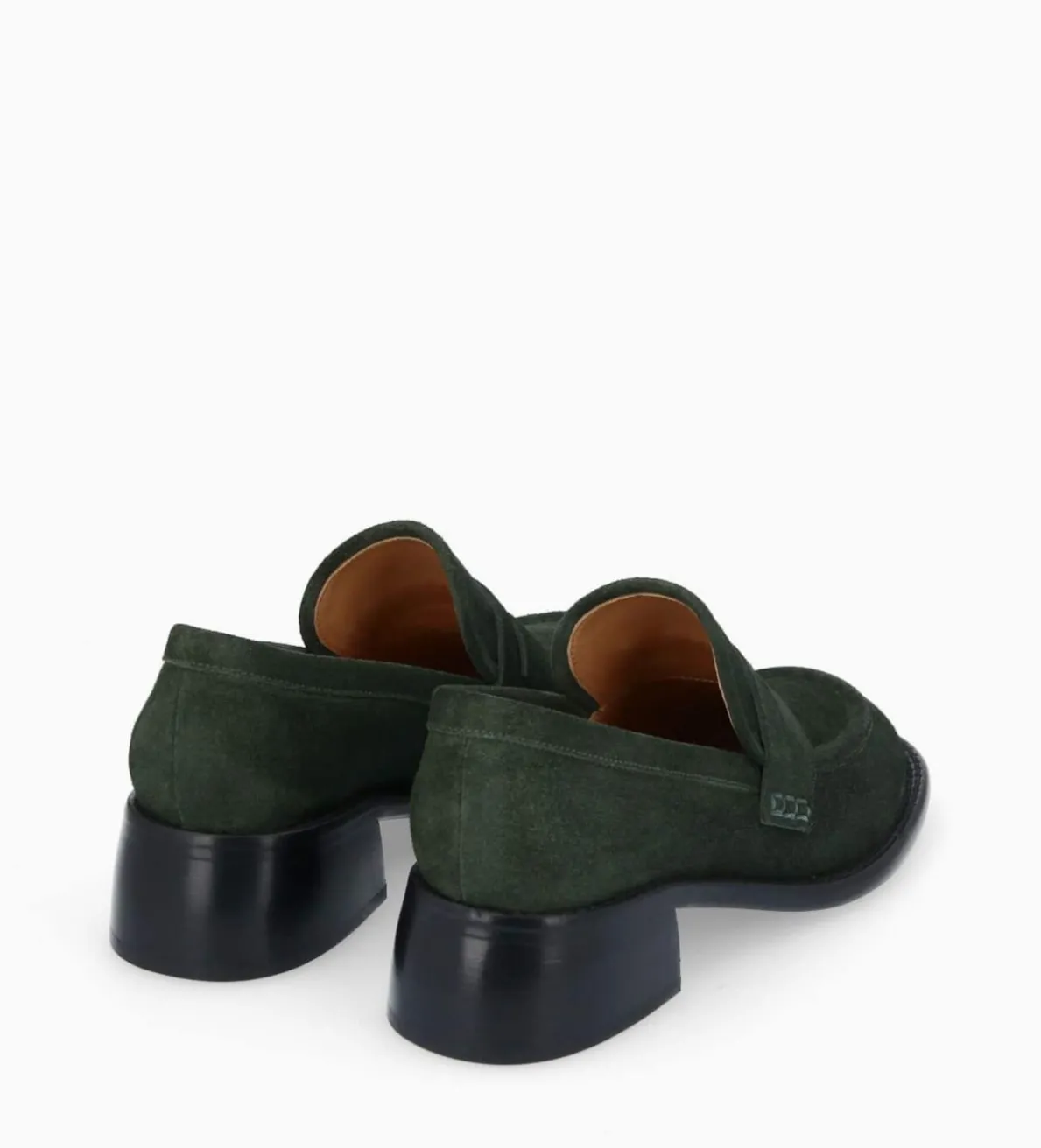 Outlet FREE LANCE Paris Mocassin à talon à bout carré - Anaïs 50 - Cuir velours - Militaire